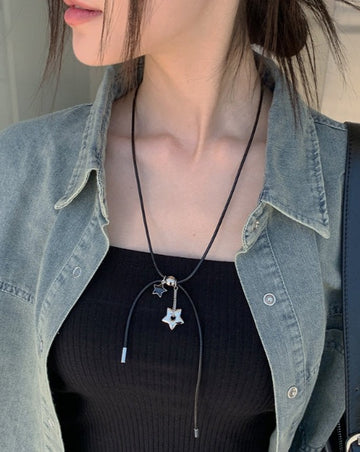 Reubi Star Pendant Leather Strap Necklace
